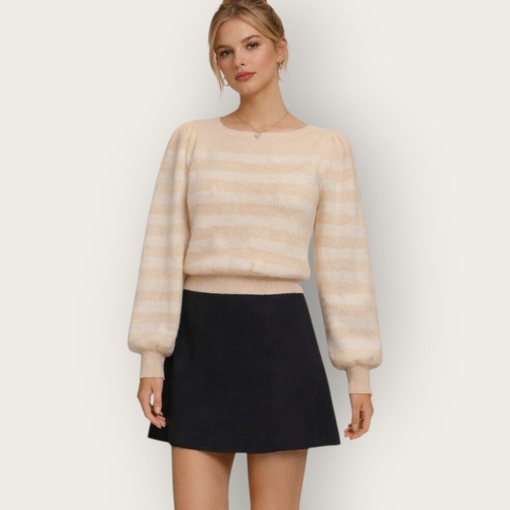 Vintage Cream 55% WOOL 25% ANGORA Fluffy Sweater By MICHELE STUART M 12 Preppy